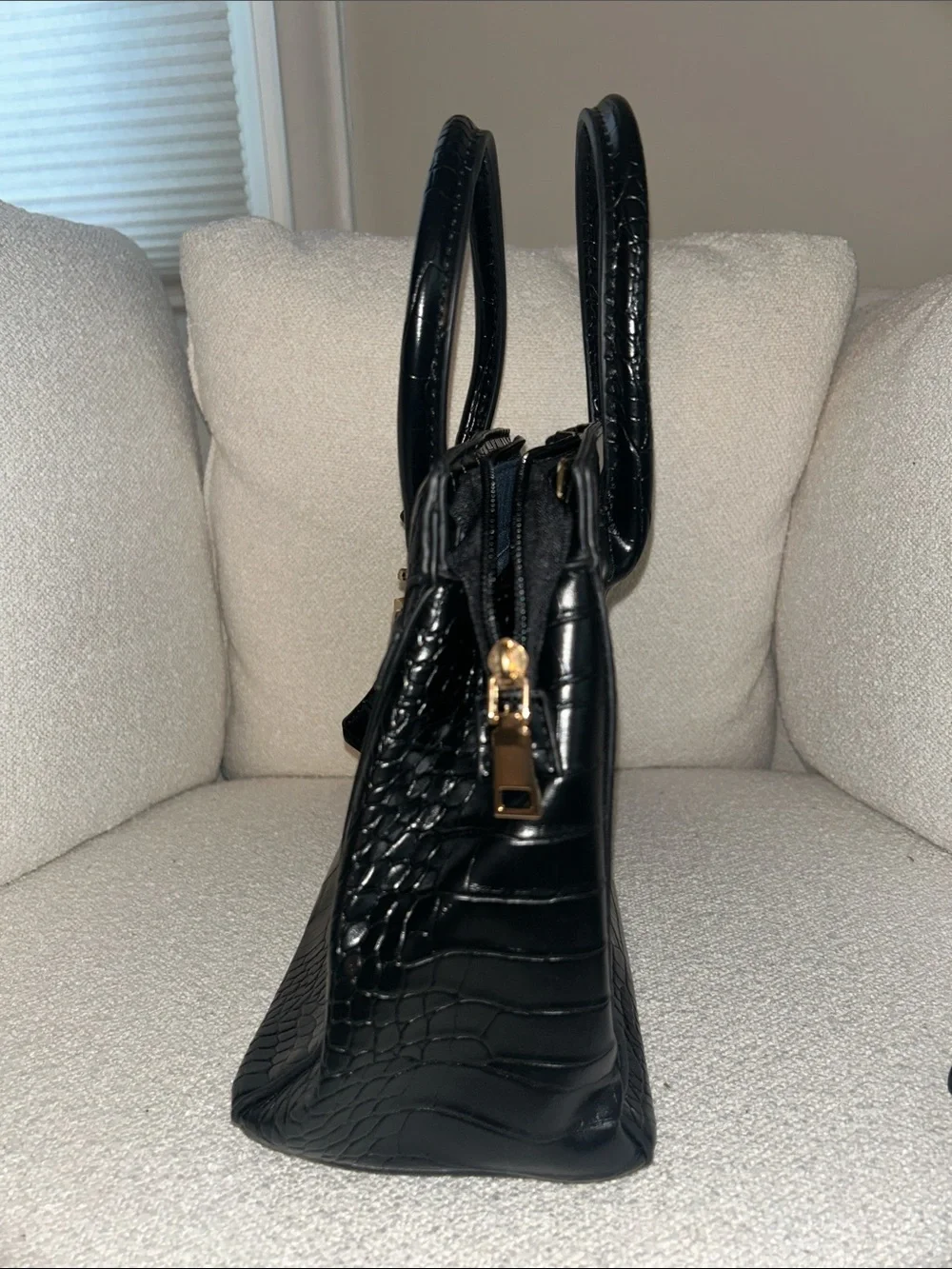 Classic Black Croc-Embossed Satchel Bag